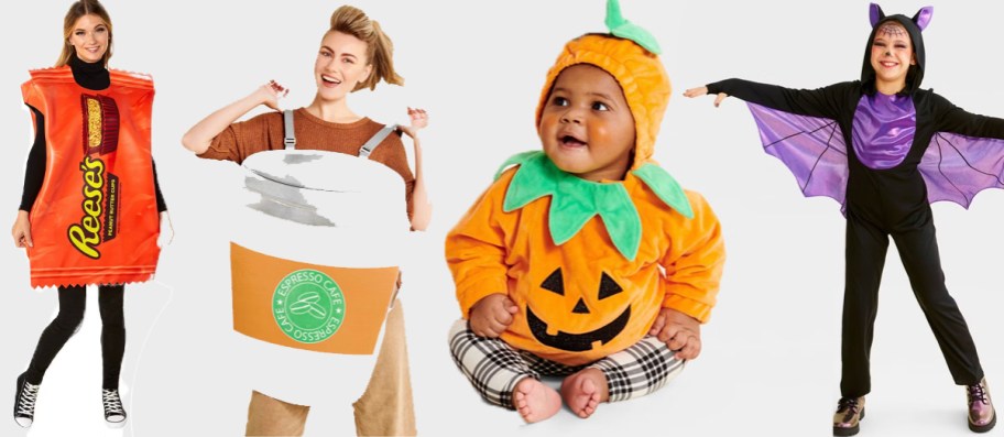 reese, coffee, pumpkin and bat costumes