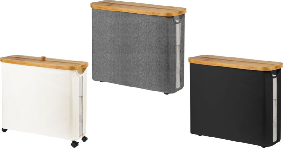 three toilet paper storage baskets