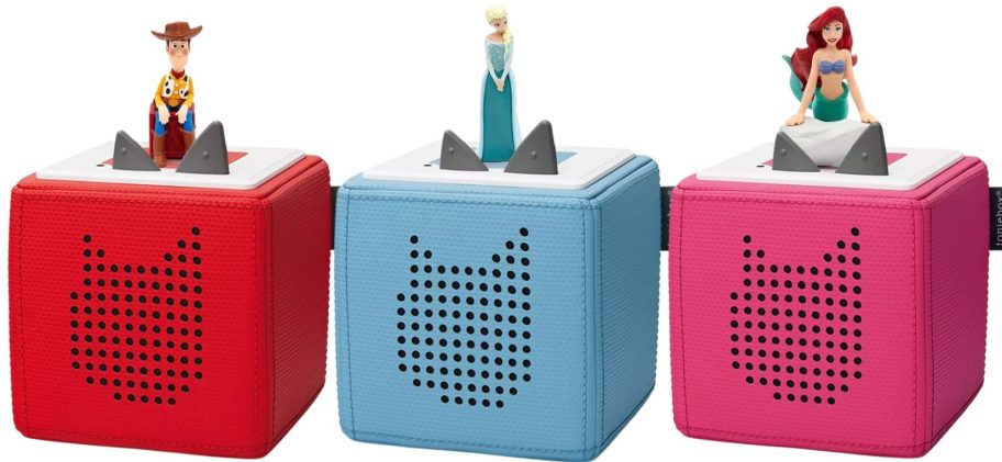 a toy story, frozen, and little mermaid toniebox