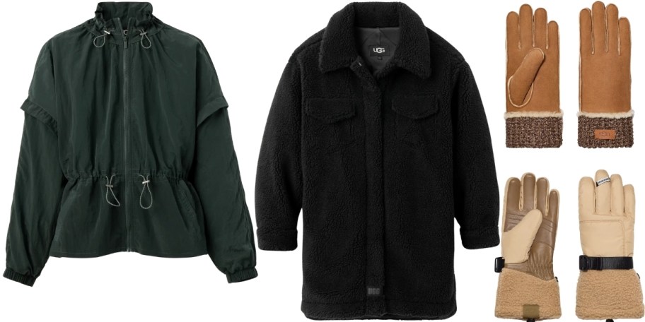 two ugg womens jackets and 2 pair of gloves