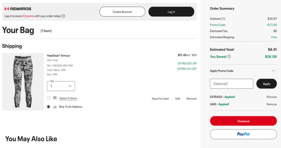 under armour checkout screenshot