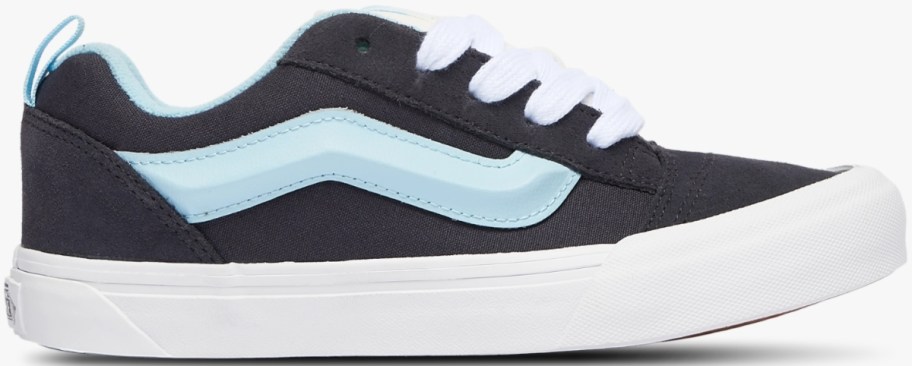 a kids black and light blue sneaker