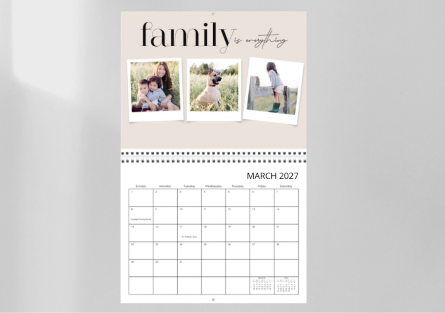 family photo calendar on wall