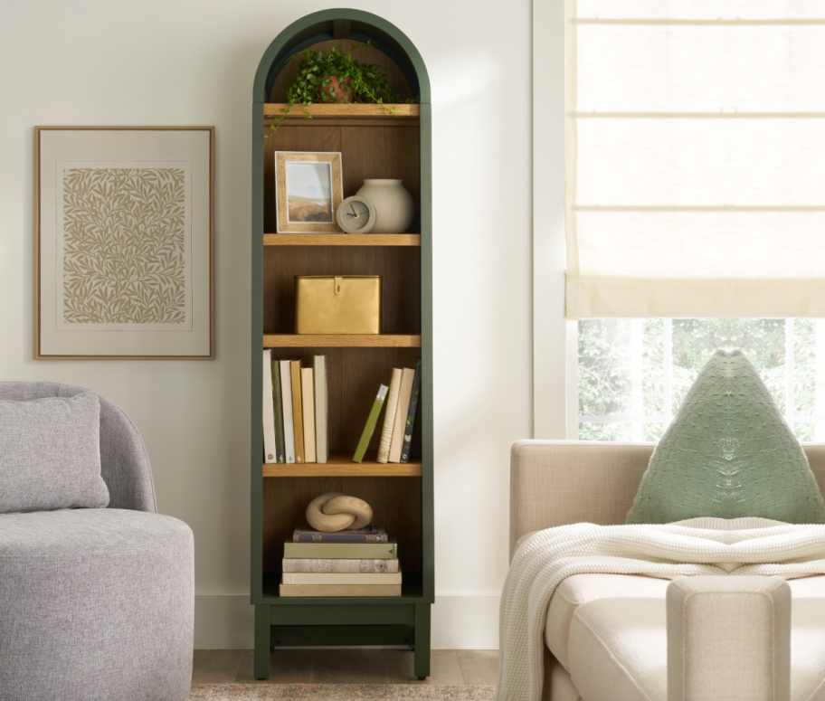 green narrow arch cabinet