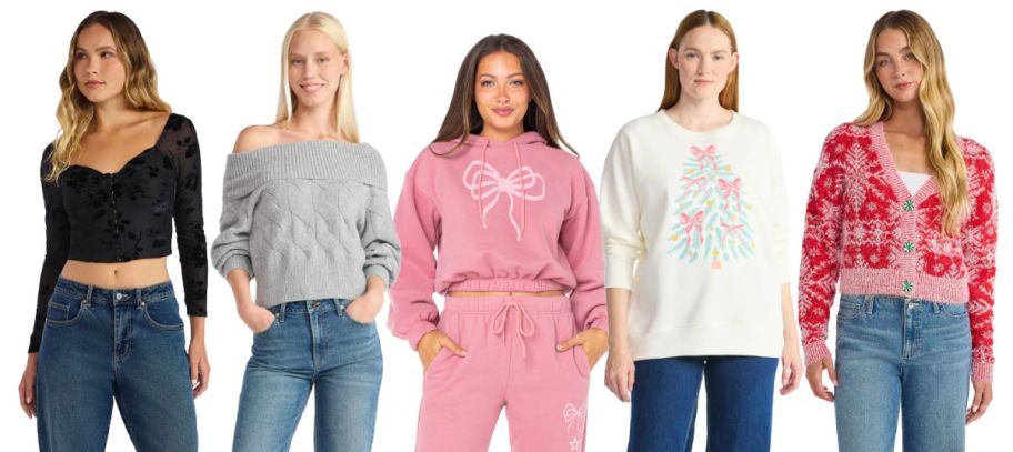 5 women from the waist up on a white background