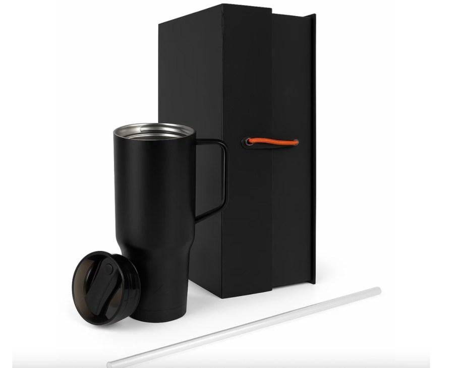 black tumbler and black gift box