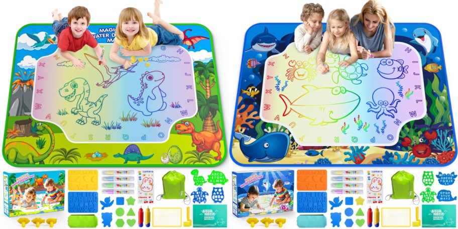 kids with water doodle mats