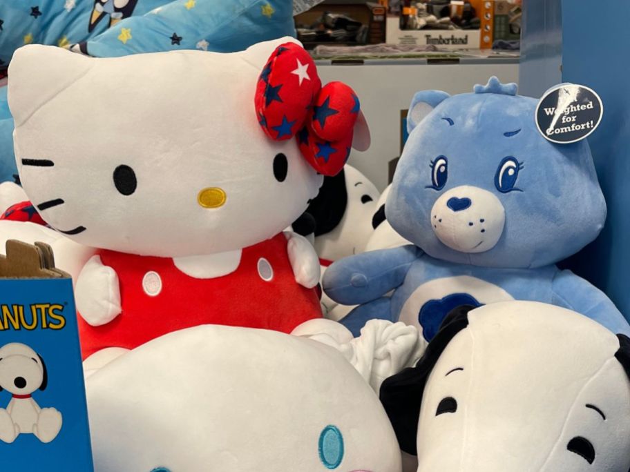 weighted hello kitty and care bear in store
