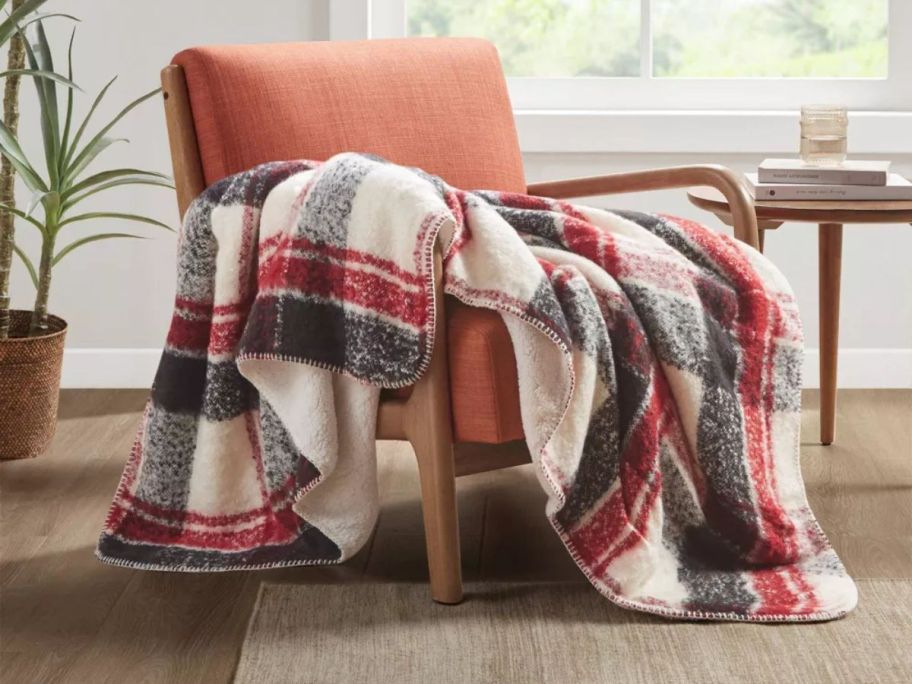 Woolrich x Target Bloomington Faux Shearling Throw Blanket on chair
