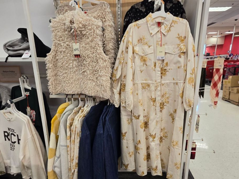 Woolrich Women's Loopy Yarn Sweater Vest and Floral Long Sleeve Utility Midi Shirt Dress in store