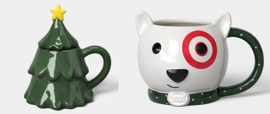 christmas tree and dog mugs