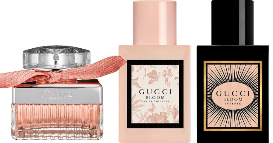 bottles of Chloe and Gucci perfumes