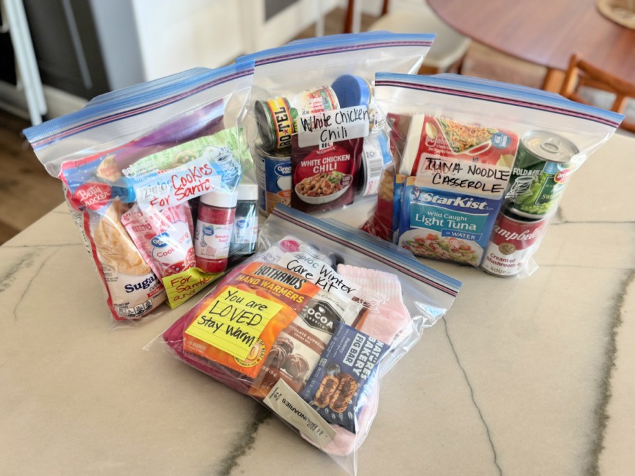 4 care kits on the counter 