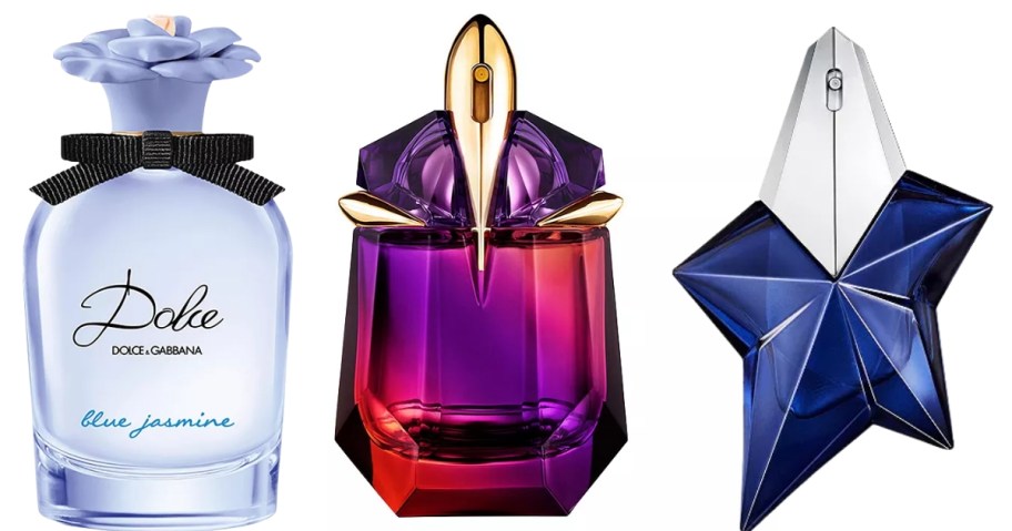 bottles of Docle & Gabbana and Muegler Perfumes