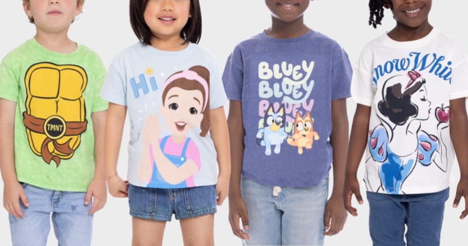 kids wearing character tees