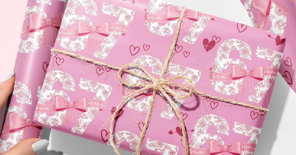 pink 67 themed wrapping paper