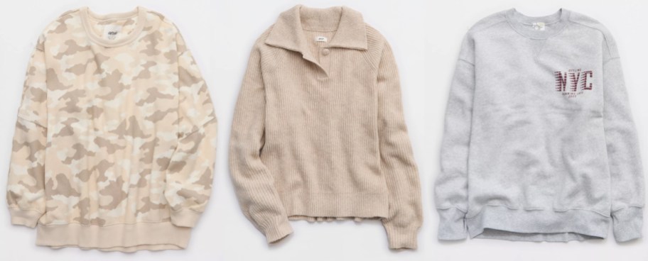 Aerie Très Chic Sweatshirt, Classic Quarter Button Sweater, OFFLINE By Aerie Cloud Fleece Oversized Crewneck Sweatshirt