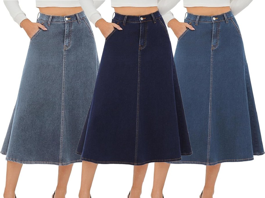 Stock images of 3 jean maxi skirts