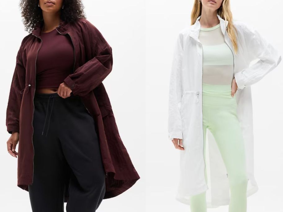 Stock images of two women wearing Athleta Pursuit Anoraks