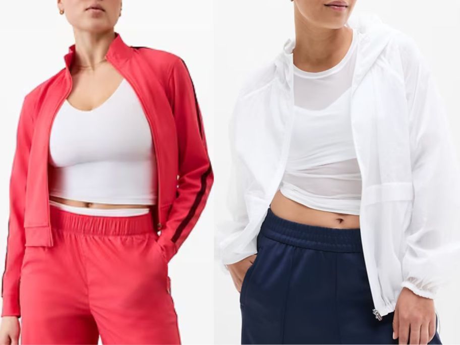 Stock images of two women wearing Athleta Jackets