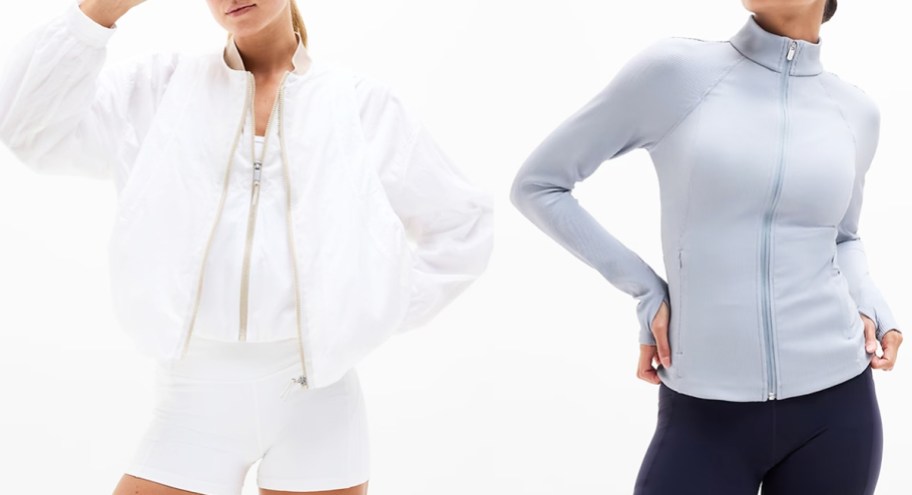 two women in white and grey jackets