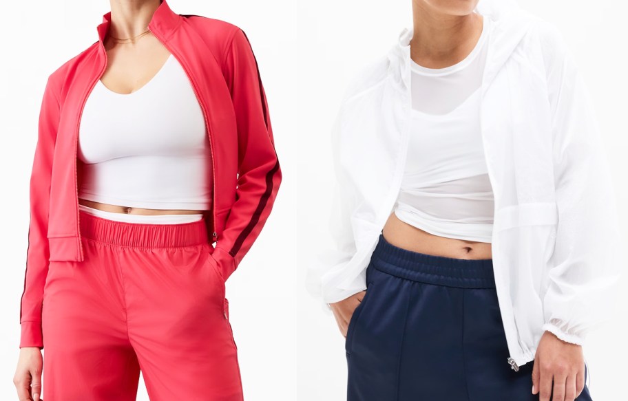 two women in pink and white jackets