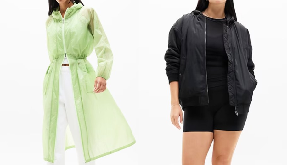 two women in green and black jackets