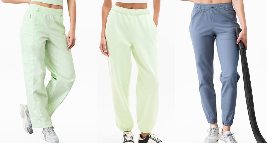 women in green and blue pairs of joggers