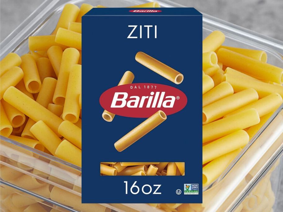 a box of Barilla Ziti in front of ziti