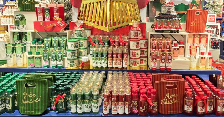 display of Bath & Body Works Christmas items