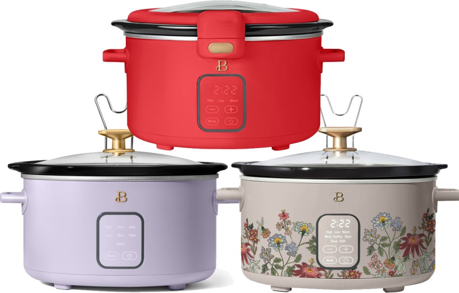 red, purple, and white floral print Beautiful by Drew Barrymore Slow Cookers