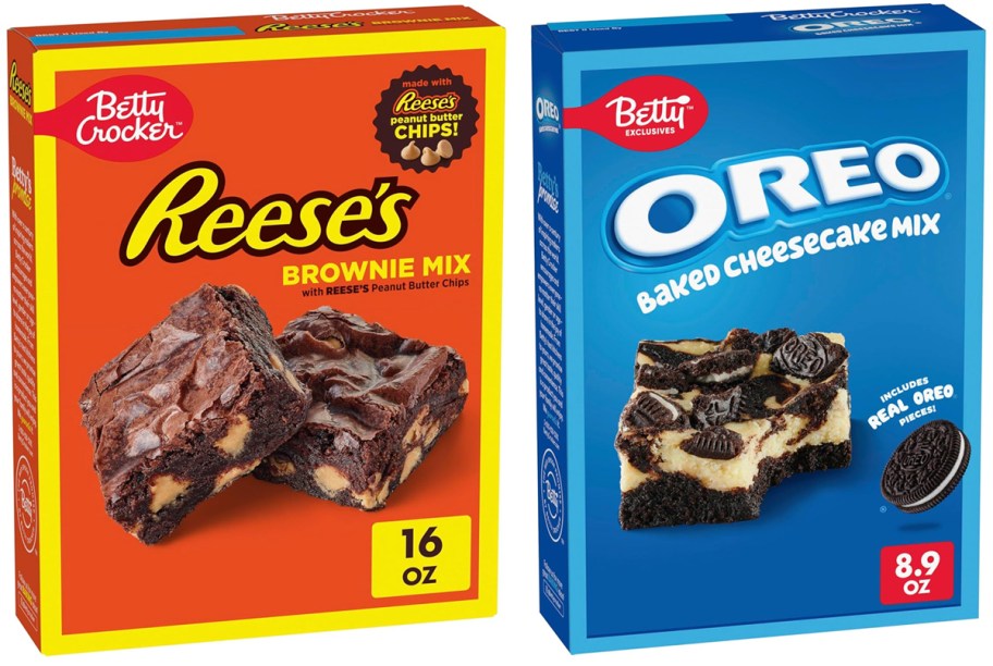 Betty Crocker Reese's Brownie Mix w: Reese's Peanut Butter Chips and Betty Crocker OREO Baked Cheesecake Mix
