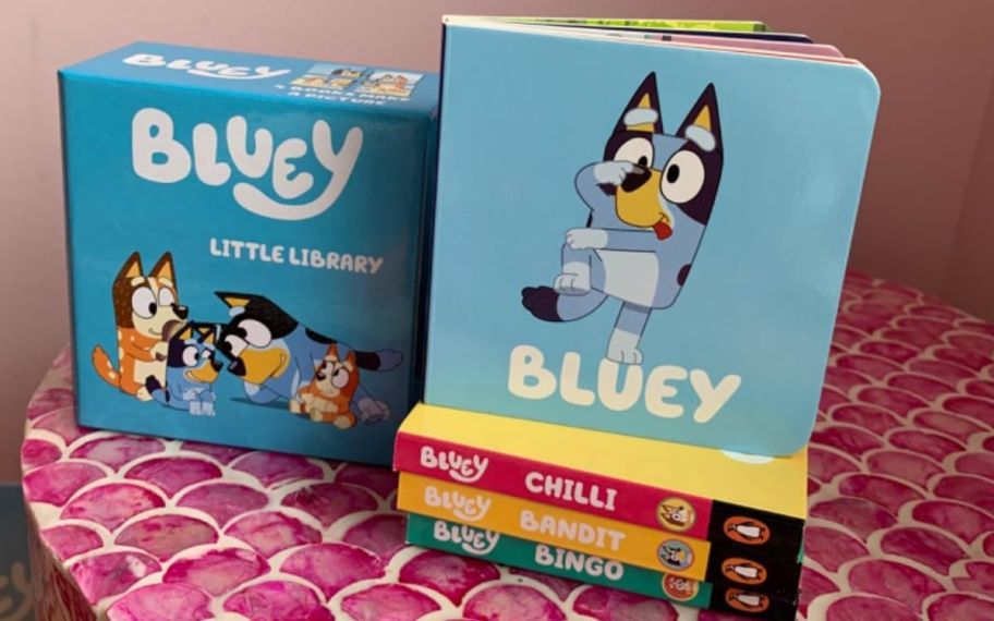 bluey collection displayed on top of the table 