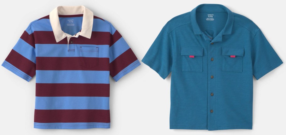 Boys Striped Polo Shirt and Carter&rsquo;s Boys Short-Sleeve Button-Down Shirt