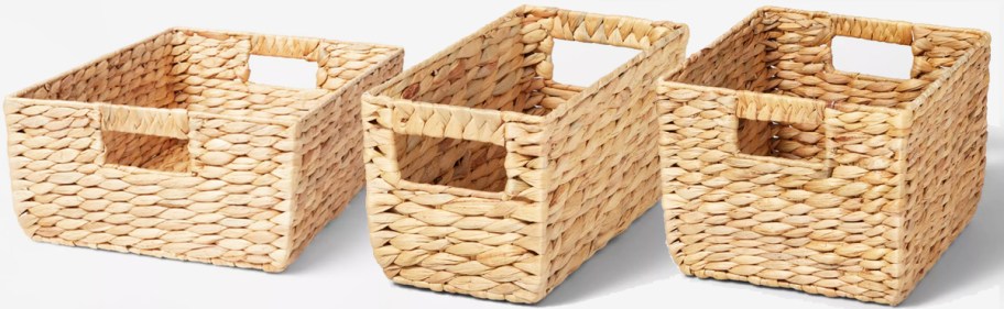 three woven storage baskets