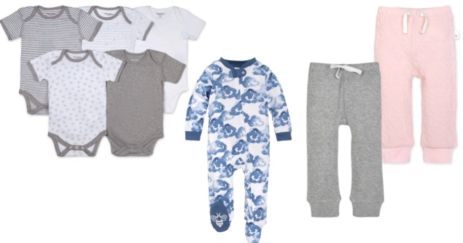 burt's bees baby onesie 5-pack, footed sleep and play, and baby pants