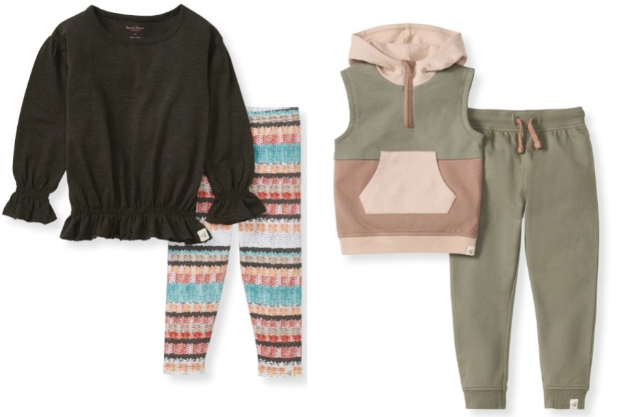 burt's bees baby baby girl shirt and pants set and boys color block vest and pants set