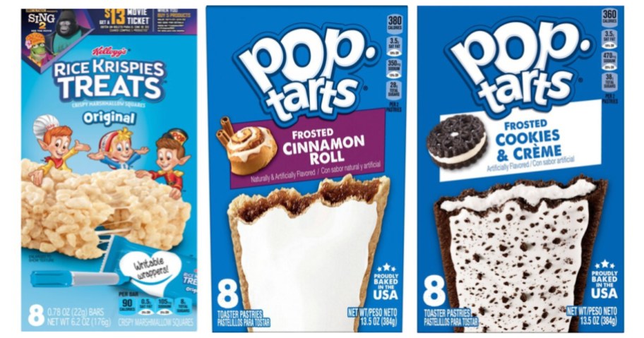 2 boxes of pop-tarts and box of rice krispies treats