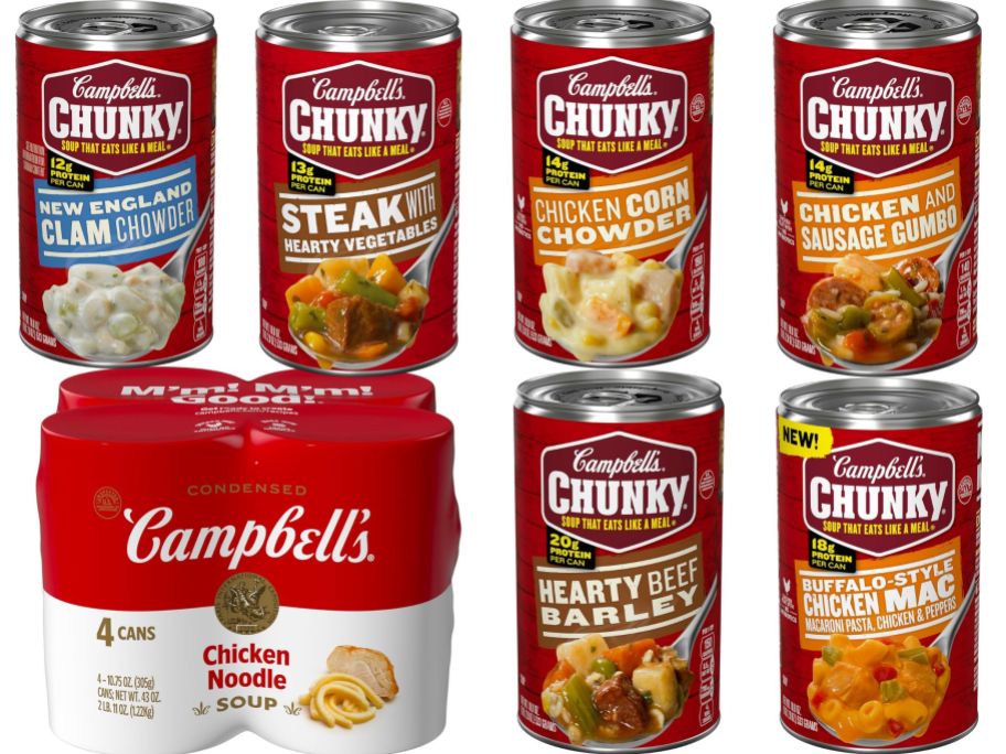 stock image of six different campbells soups