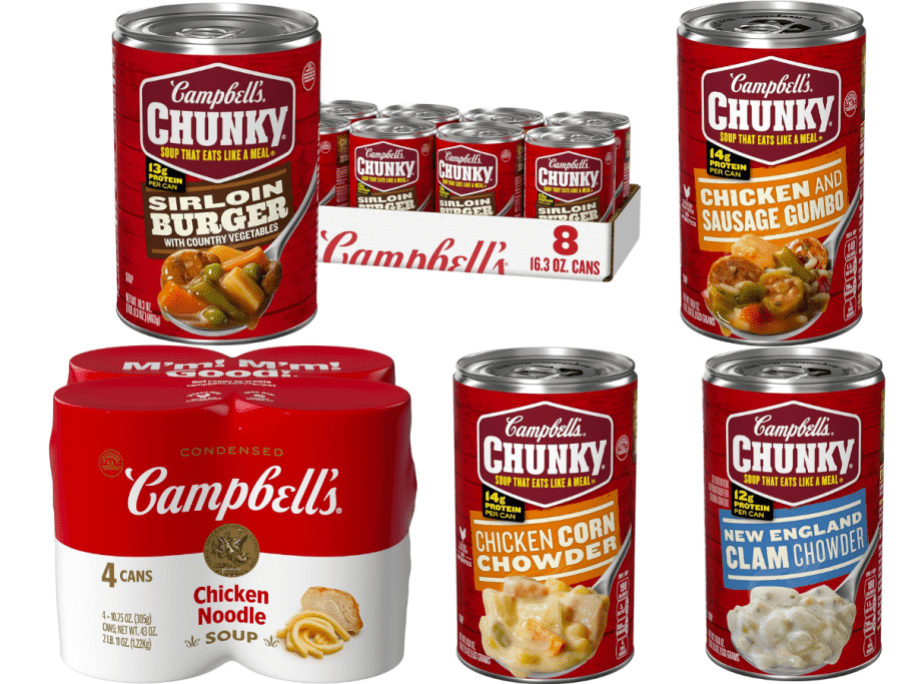 five different Campbells soups