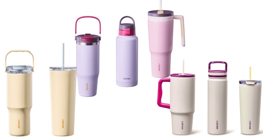 stock images of carote tumblers in different sizes and colors