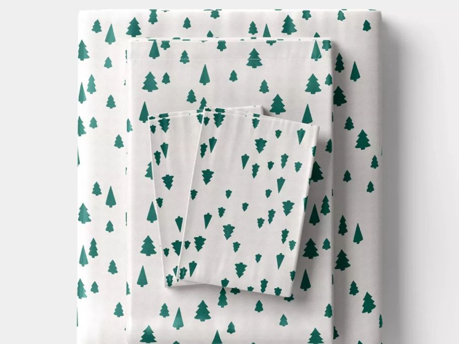 Christmas bed sheets with trees on it