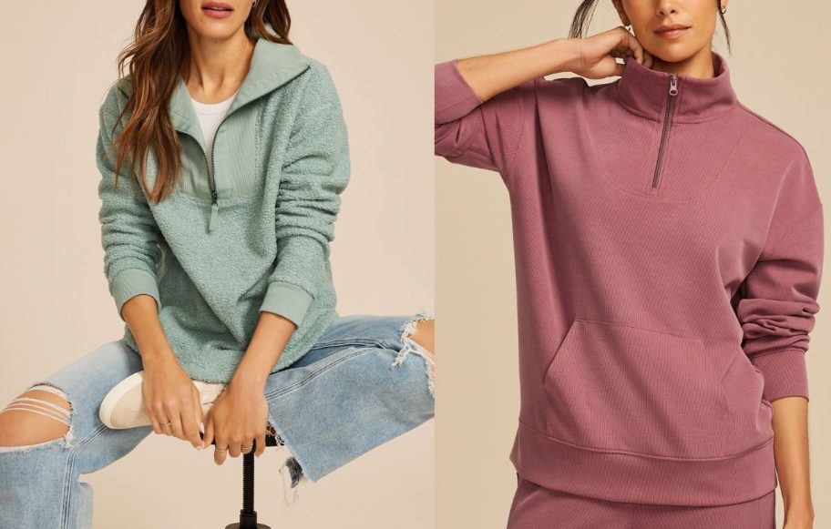 two different Christmas sweatshirts