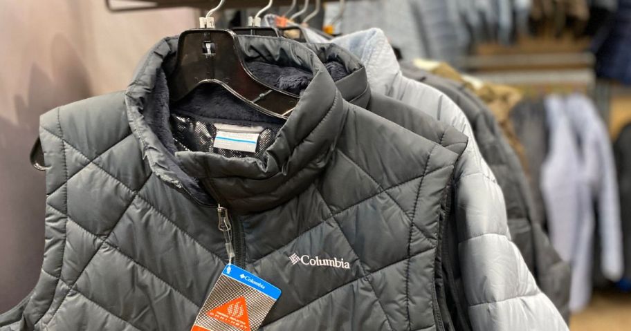 A rack of Columbia outerwear