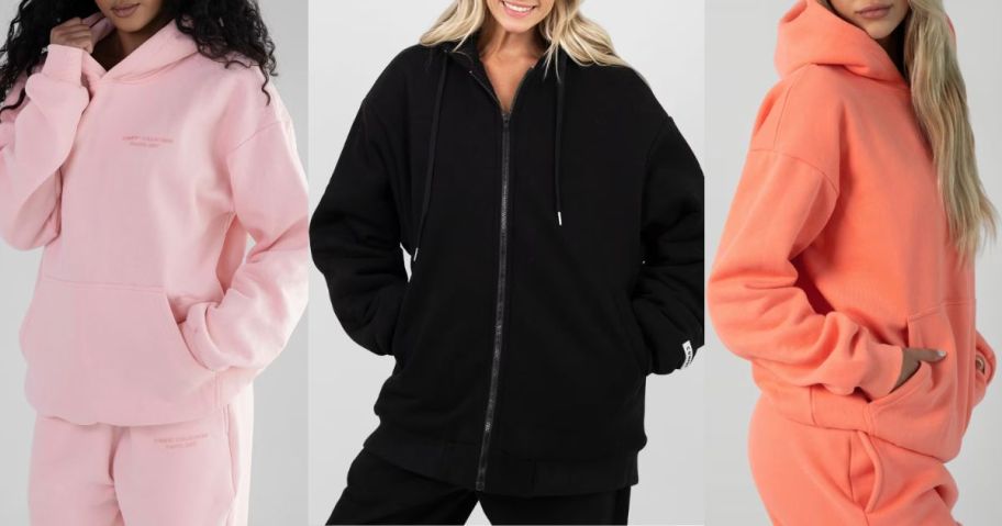 Stock images of 3 women wearing Comfrt Hoodies