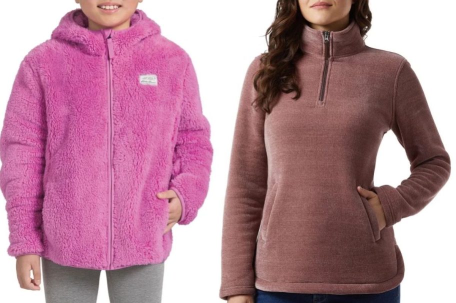 Girl wearing an Eddie Bauer Plush Jacket and woman wearing a 32 Degrees Fleece