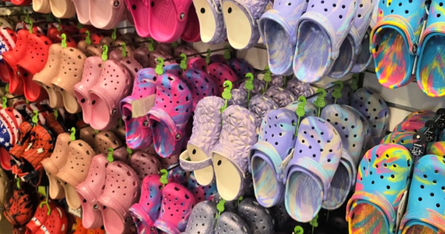 Crocs clogs on display inside store