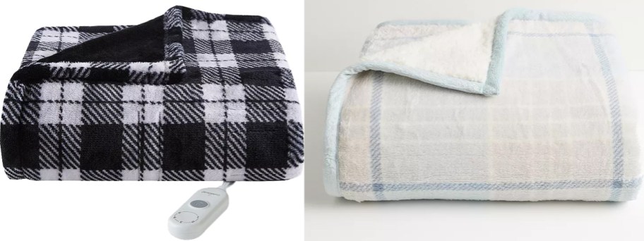 two plaid print throw blankets