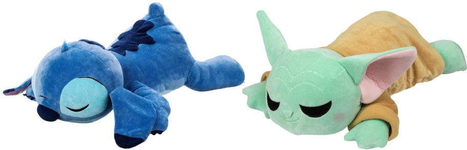 Two stuffed animals are side by side: with blue stitches 