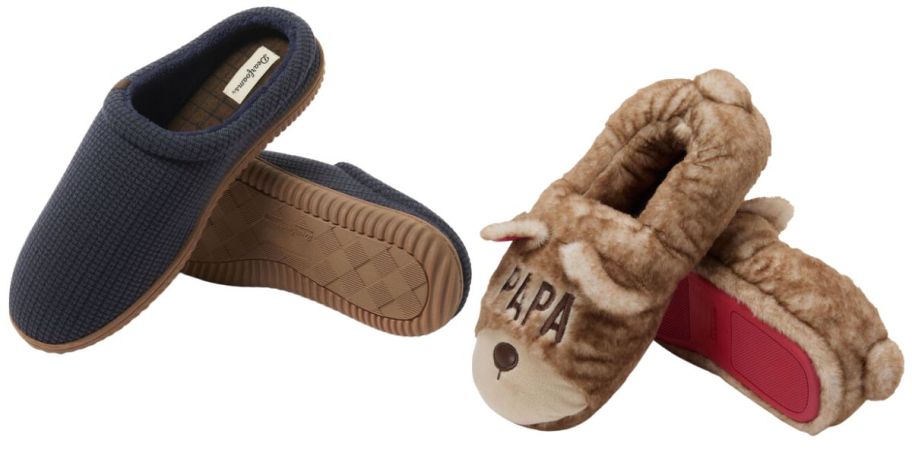 2 pairs of slippers one gray and the other a bear